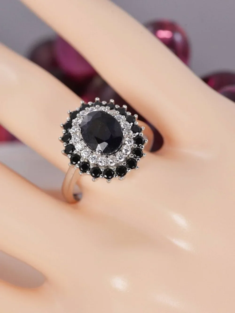Natural Blue Sapphire Halo Ring 925 Sterling Silve Size 7